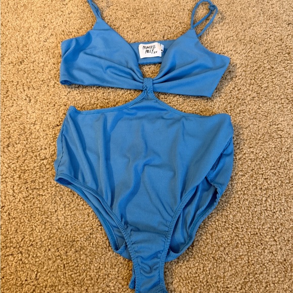 Princess Polly Tops - Princess Polly Sky Blue Ribbed Cutout One-Piece